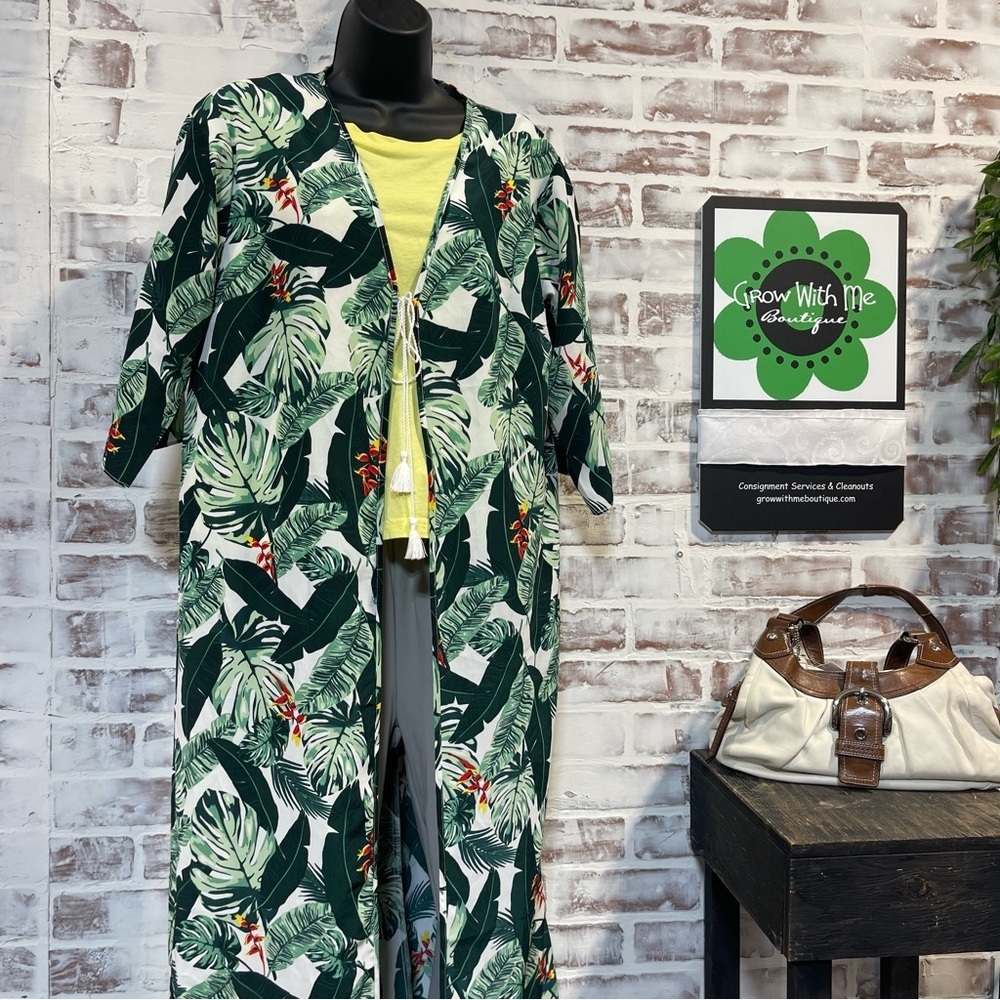 Rachel Zoe Green Leaf Print Kimono one size